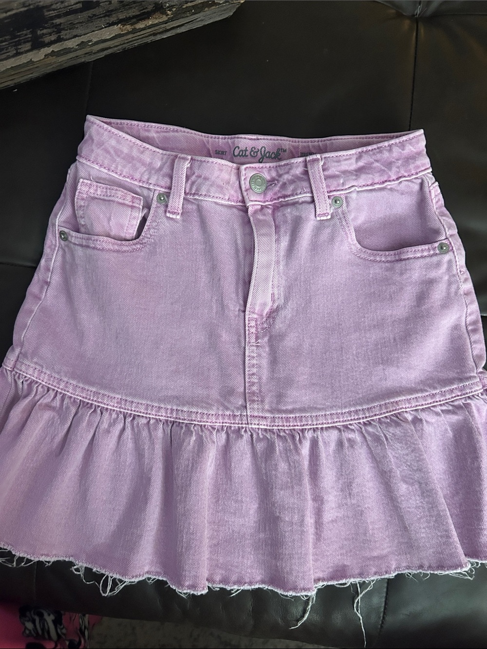 Cat & Jack Lavender Ruffle-Hem Denim Skirt size 10-12